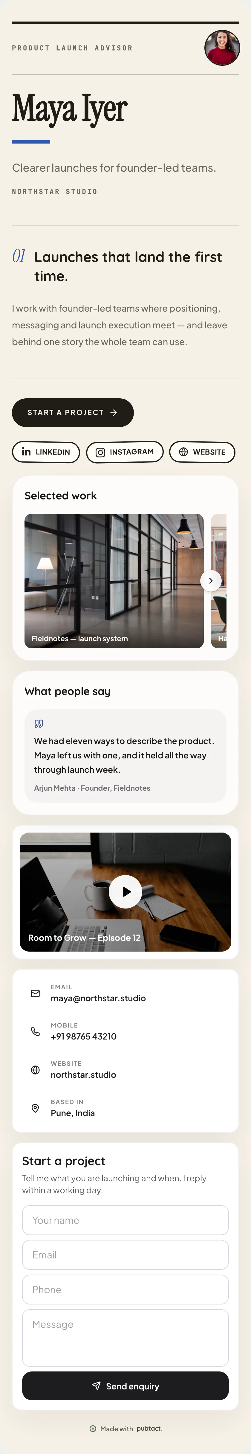 Print Issue: a published Pubtact about page, top to bottom