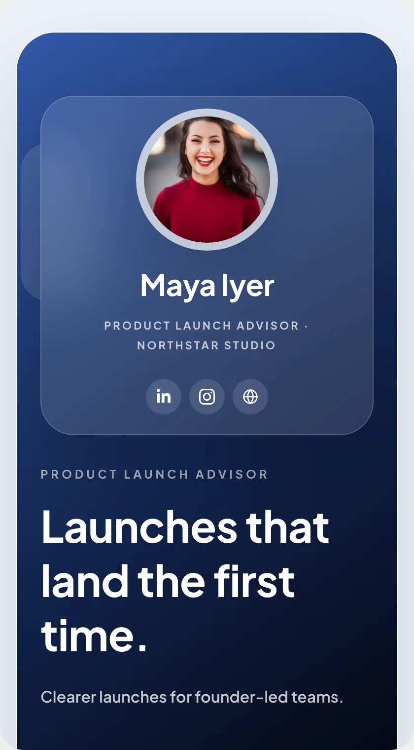 The recommended layout for a digital business card for consultants