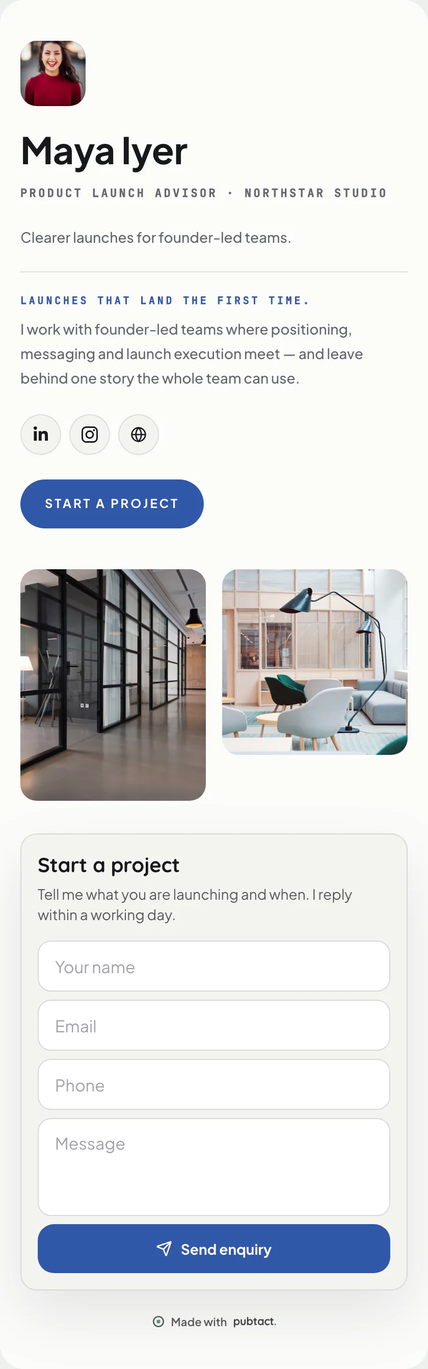 Split Index: a published Pubtact about page, top to bottom