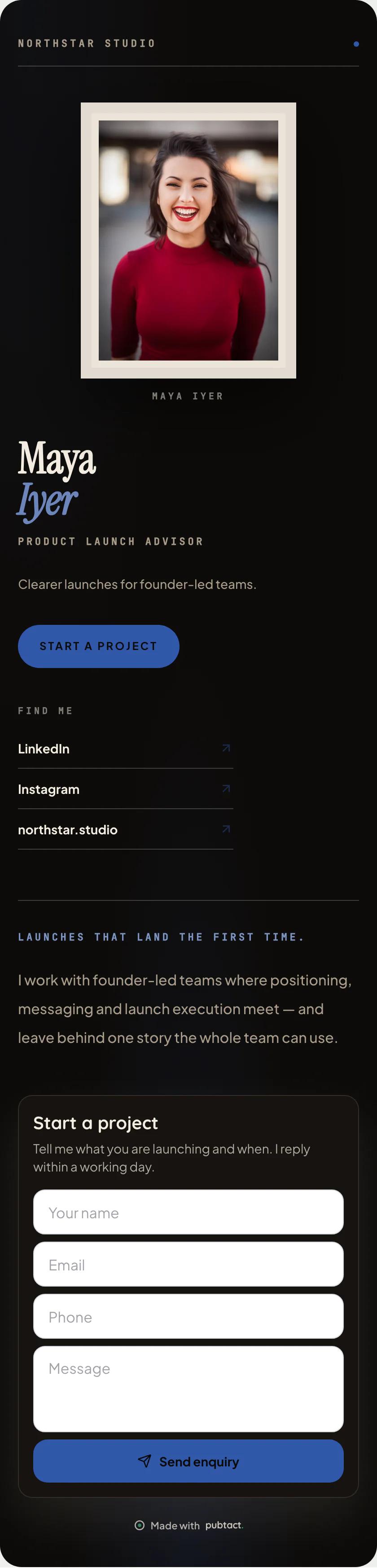 Darkroom: a published Pubtact about page, top to bottom