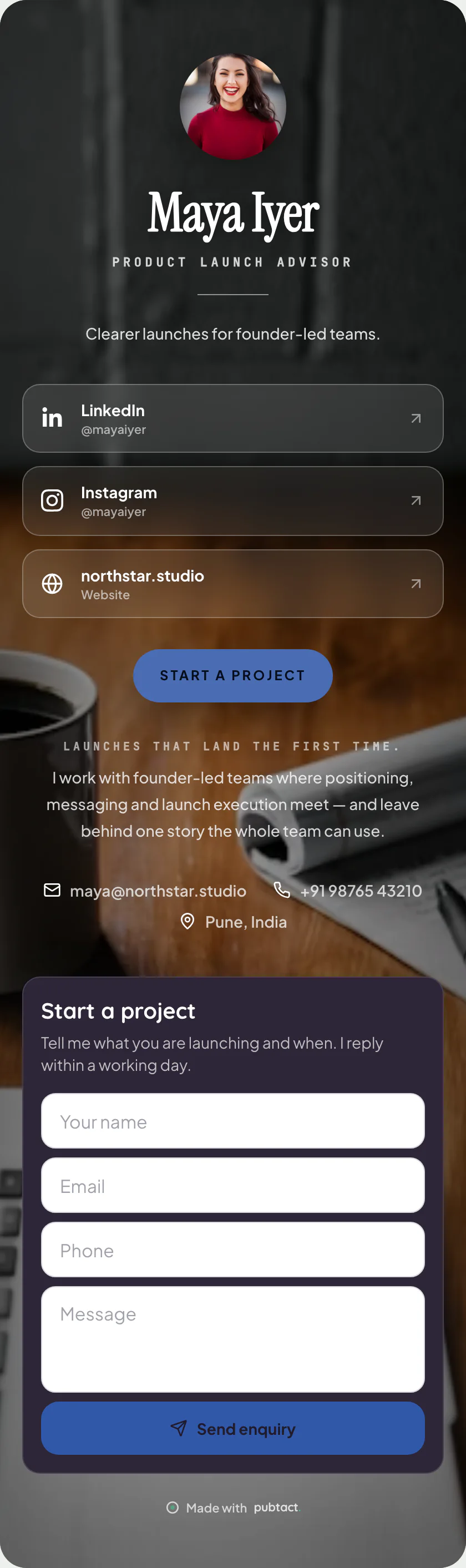 Horizon: a published Pubtact about page, top to bottom