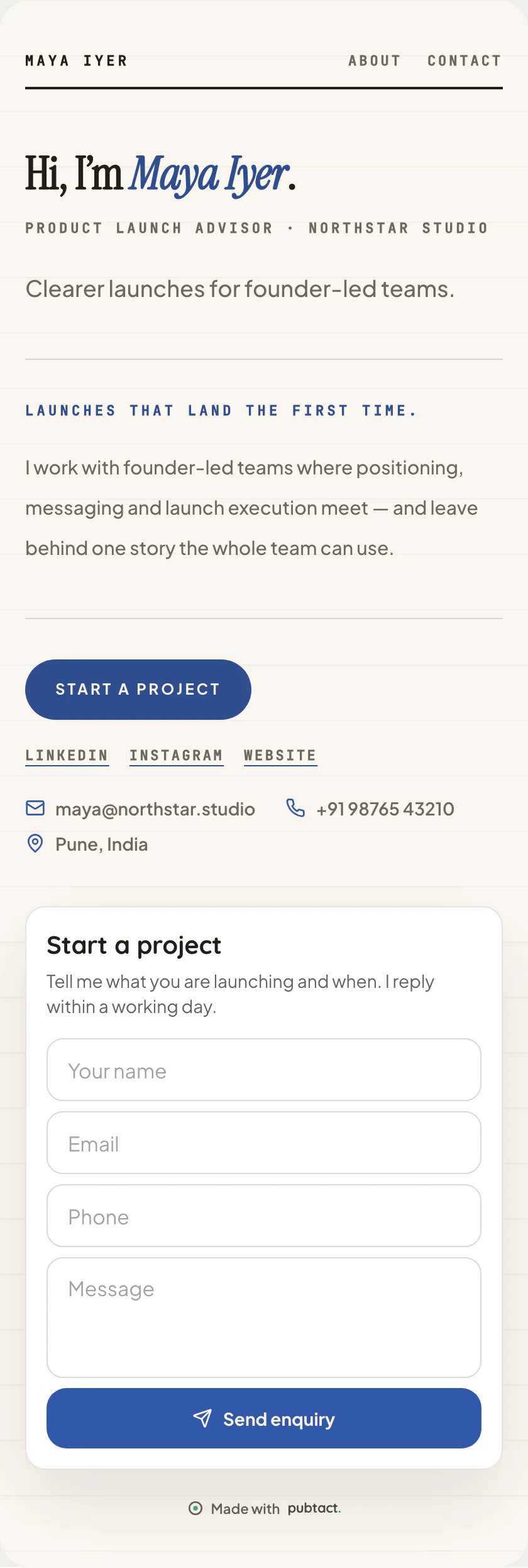 Ledger: a published Pubtact about page, top to bottom