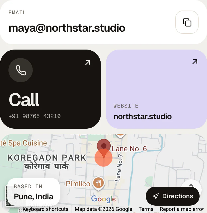 The ways to reach you block on Bento