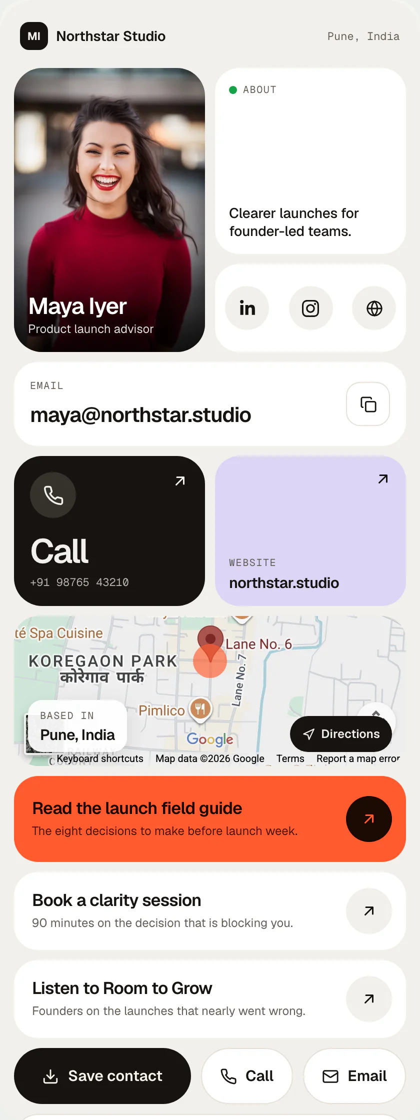 A published Pubtact virtual business card