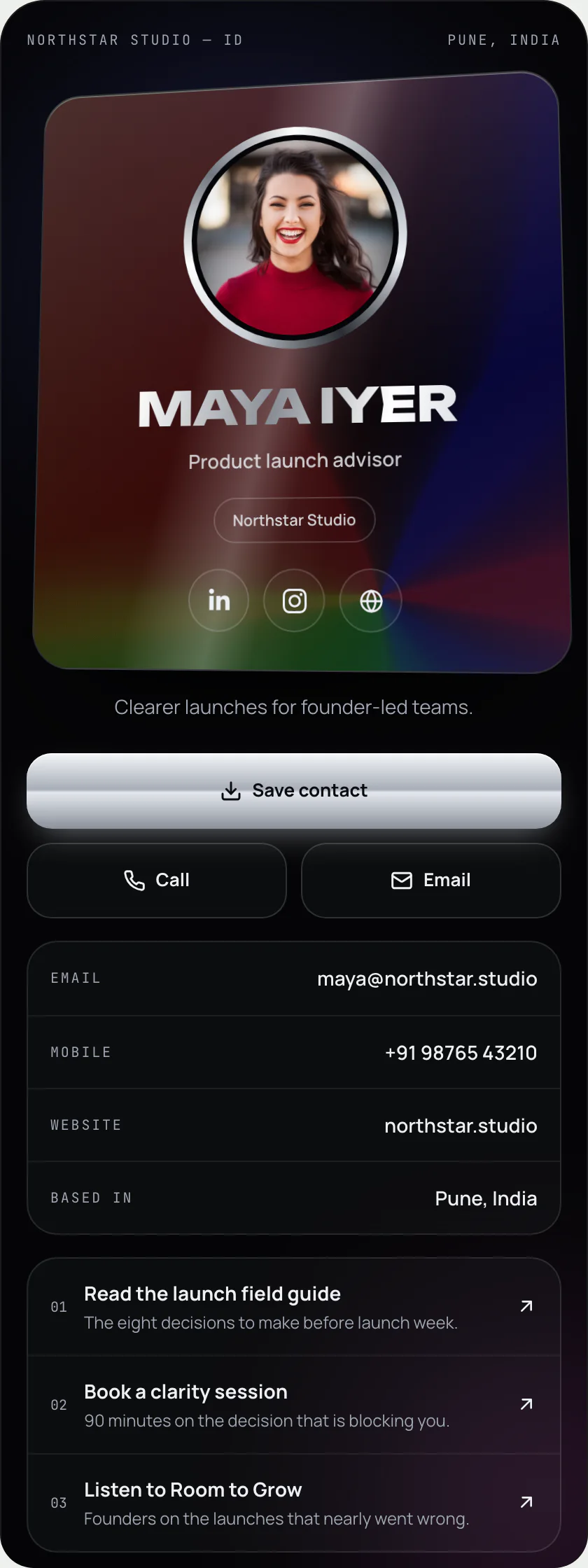 A published Pubtact contact page an NFC tag can open
