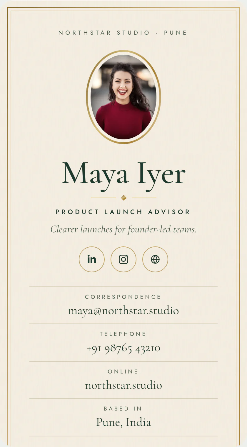 The recommended layout for a digital visiting card for insurance agents