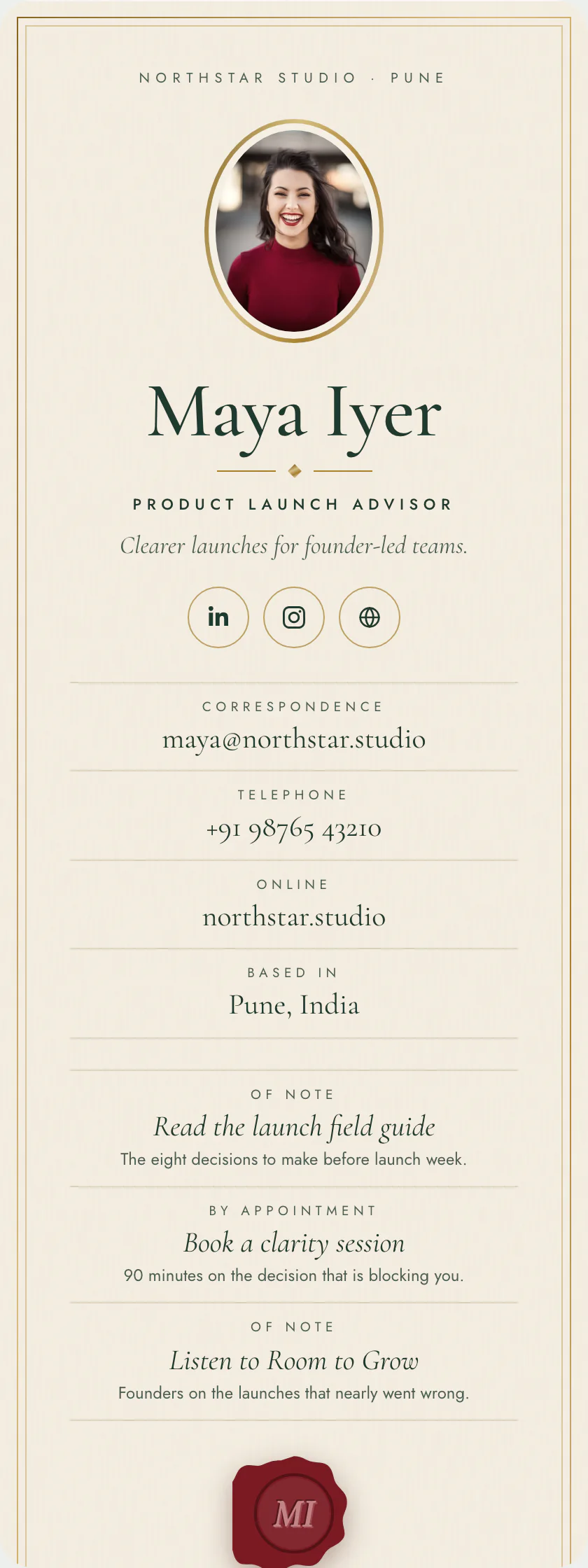A published Pubtact digital visiting card