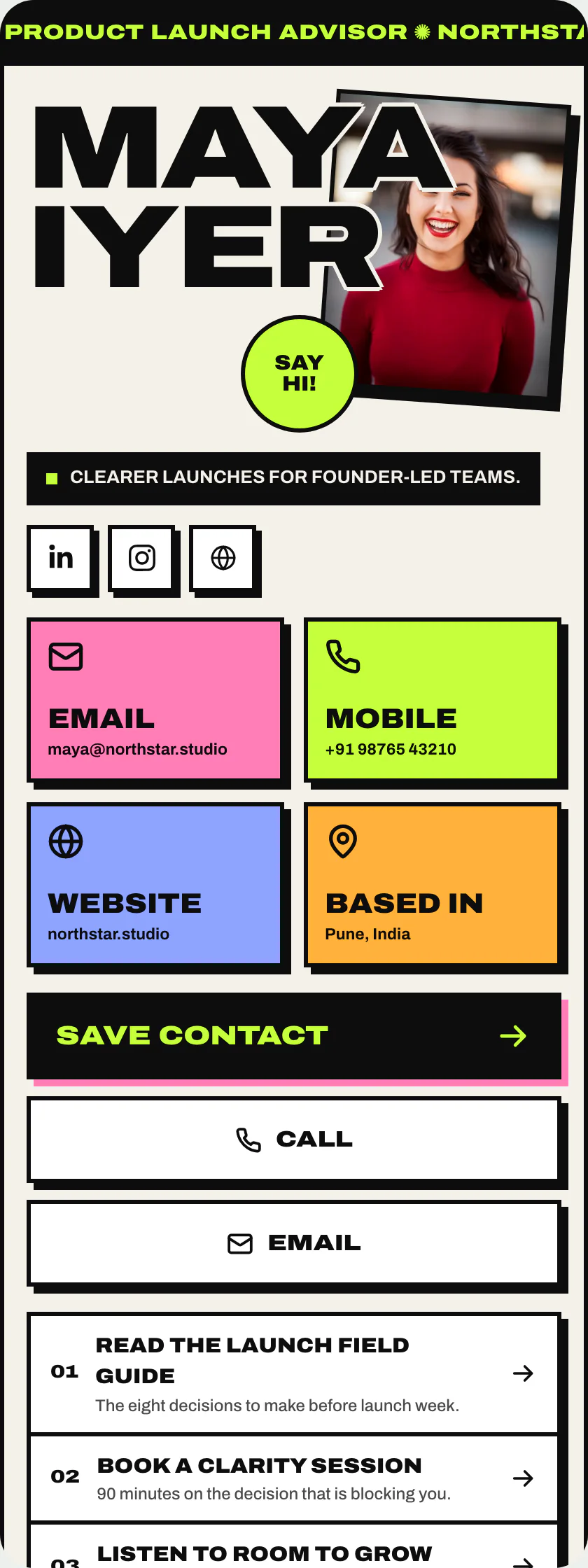 A published Pubtact digital business card on the free start