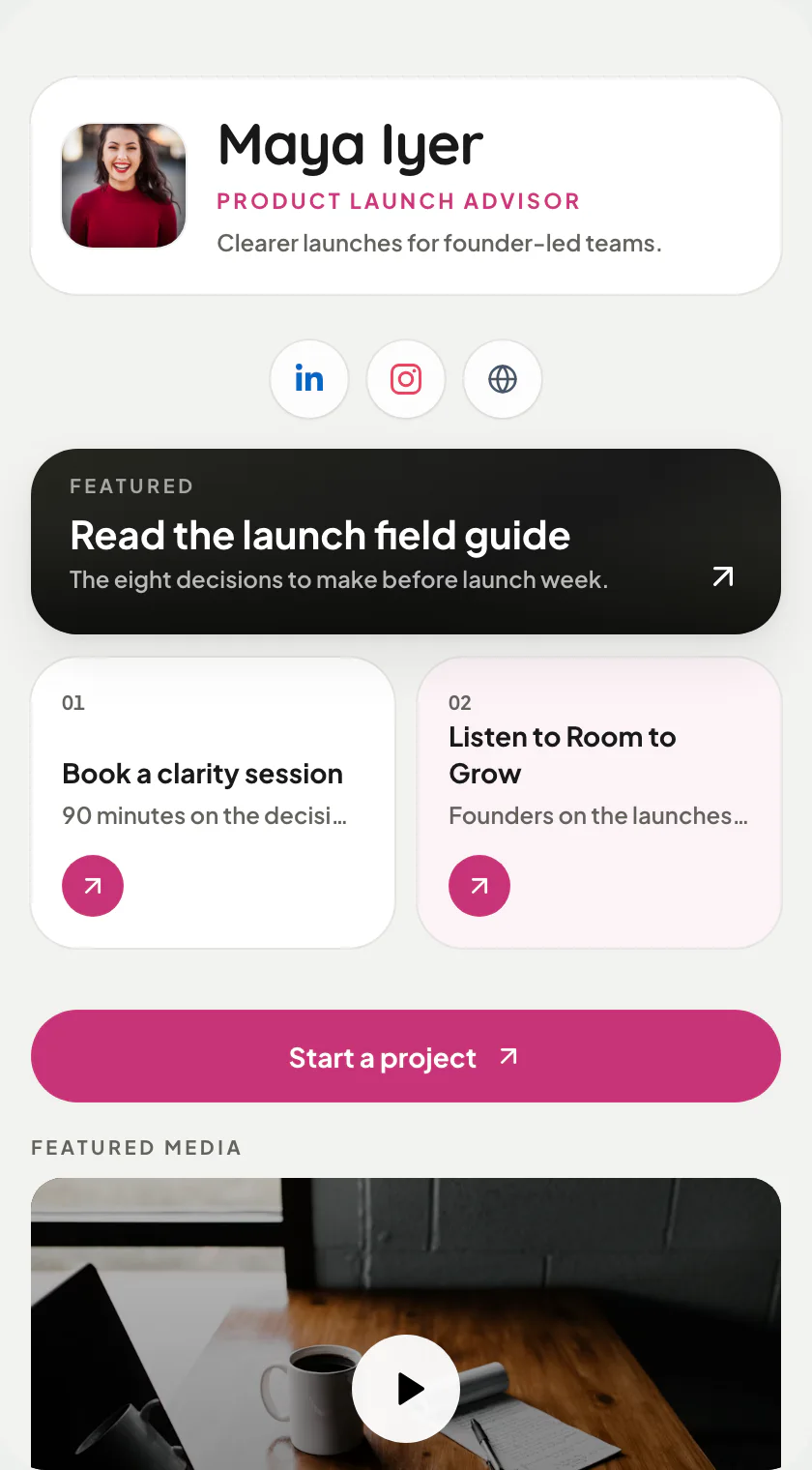 The recommended layout for a link in bio for content creators