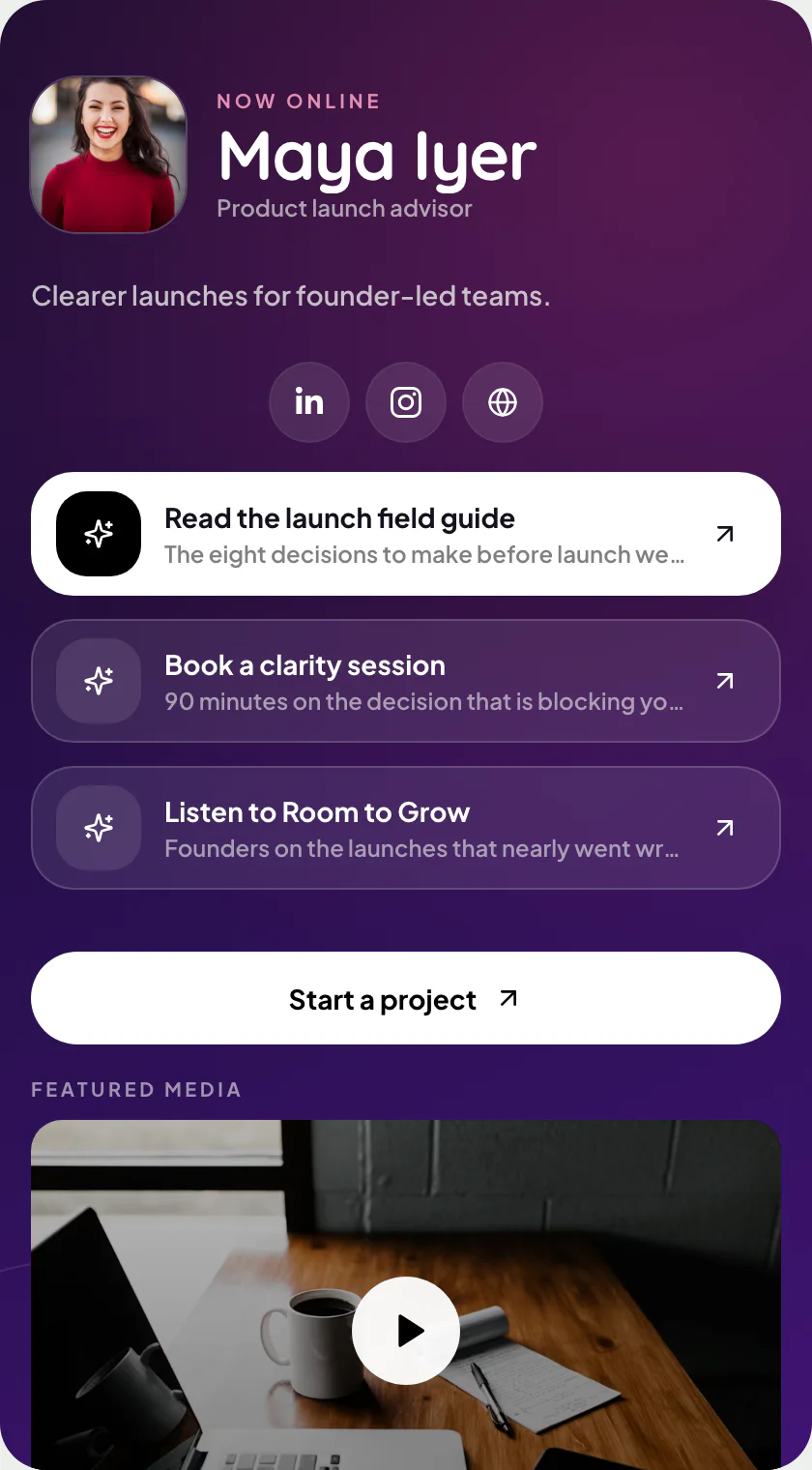 The recommended layout for a link in bio for musicians