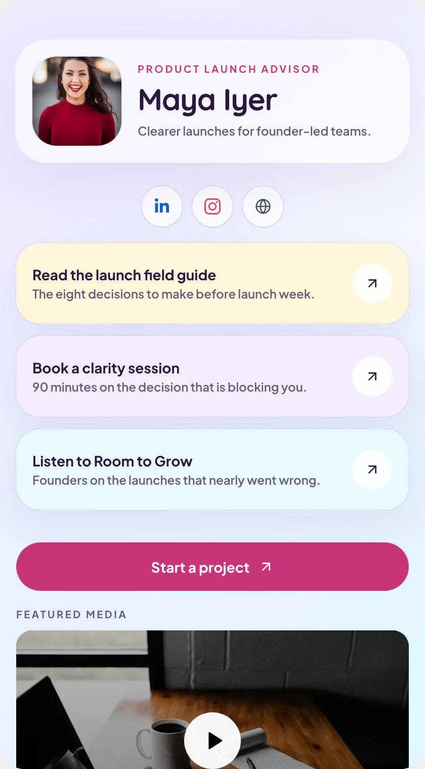 The recommended layout for a link in bio for tutors and teachers