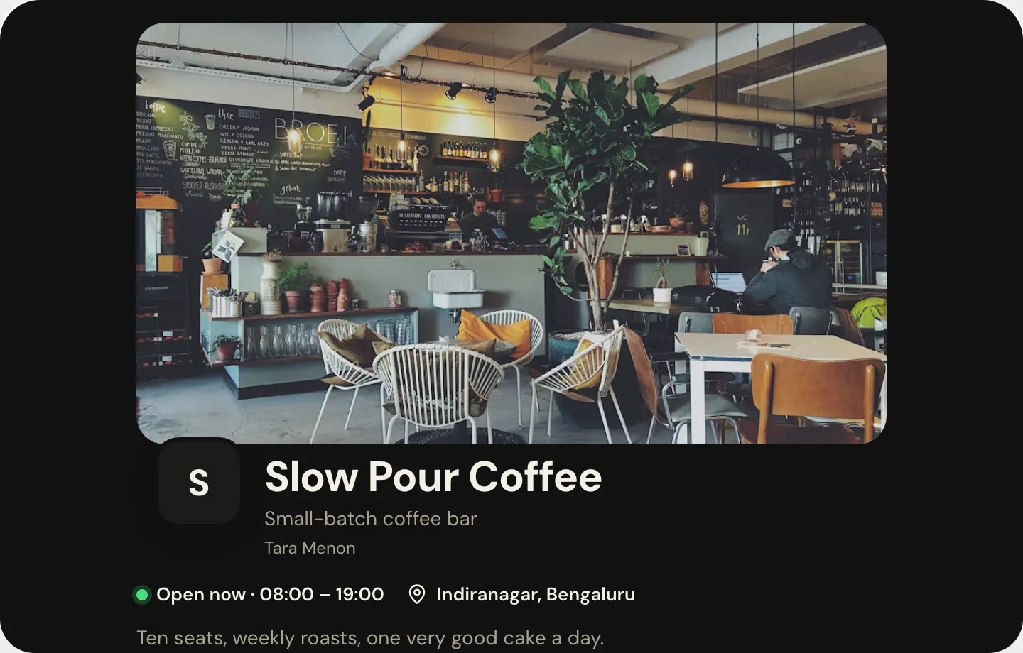 Cafe + Bar at desktop width