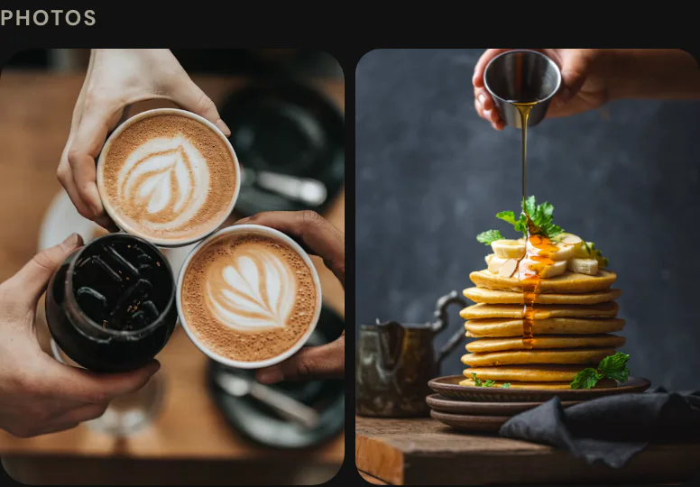 The your work in pictures block on Cafe + Bar