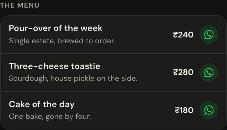 The what you offer block on Cafe + Bar