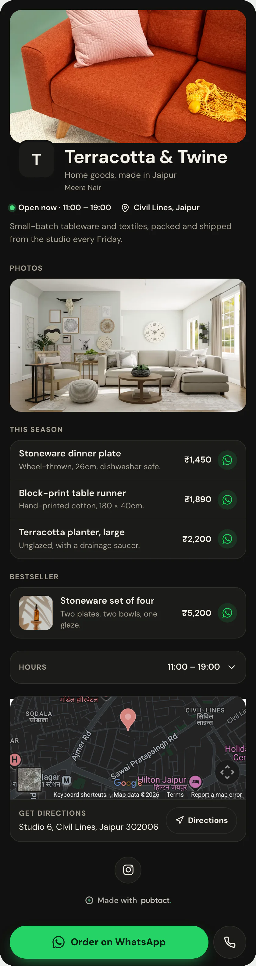 Catalog Shop: a published Pubtact storefront, top to bottom