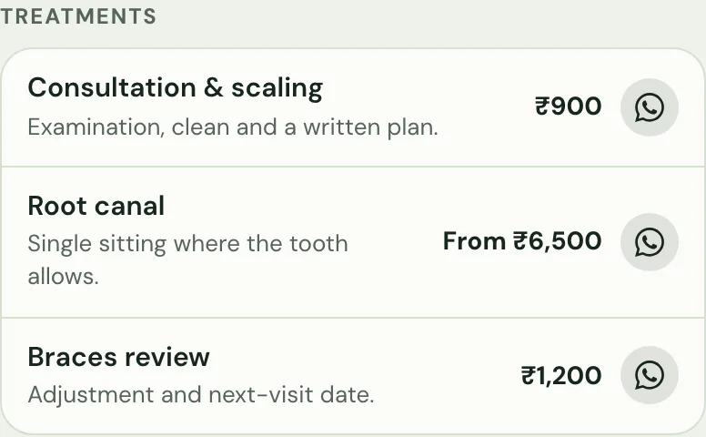 The treatments with fees block on Medical / Clinic