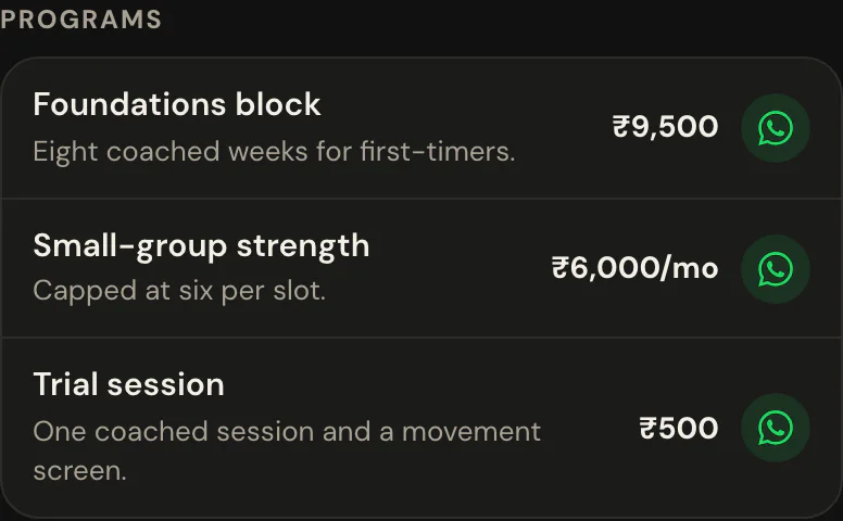 The what you offer block on Fitness + Coaching