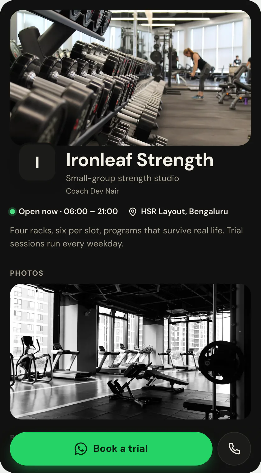 The recommended layout for a link in bio for personal trainers