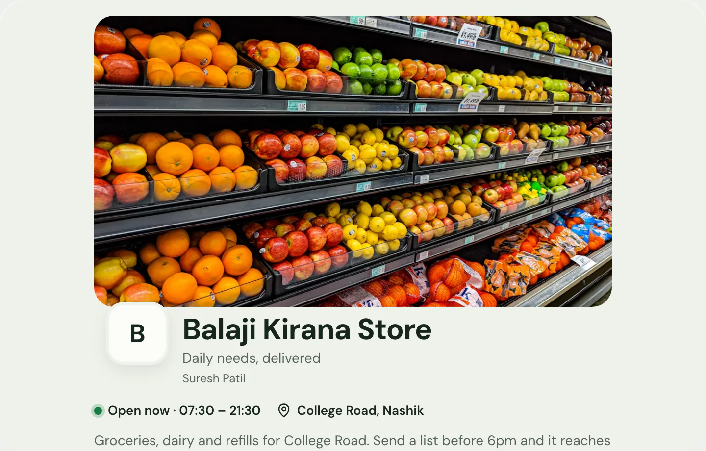 Kirana + General Store at desktop width
