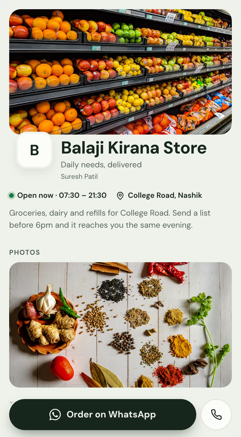 The recommended layout for a digital catalogue for local shops