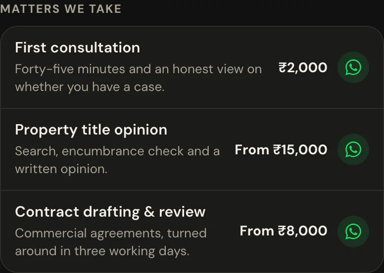 The what you offer block on Legal Practice