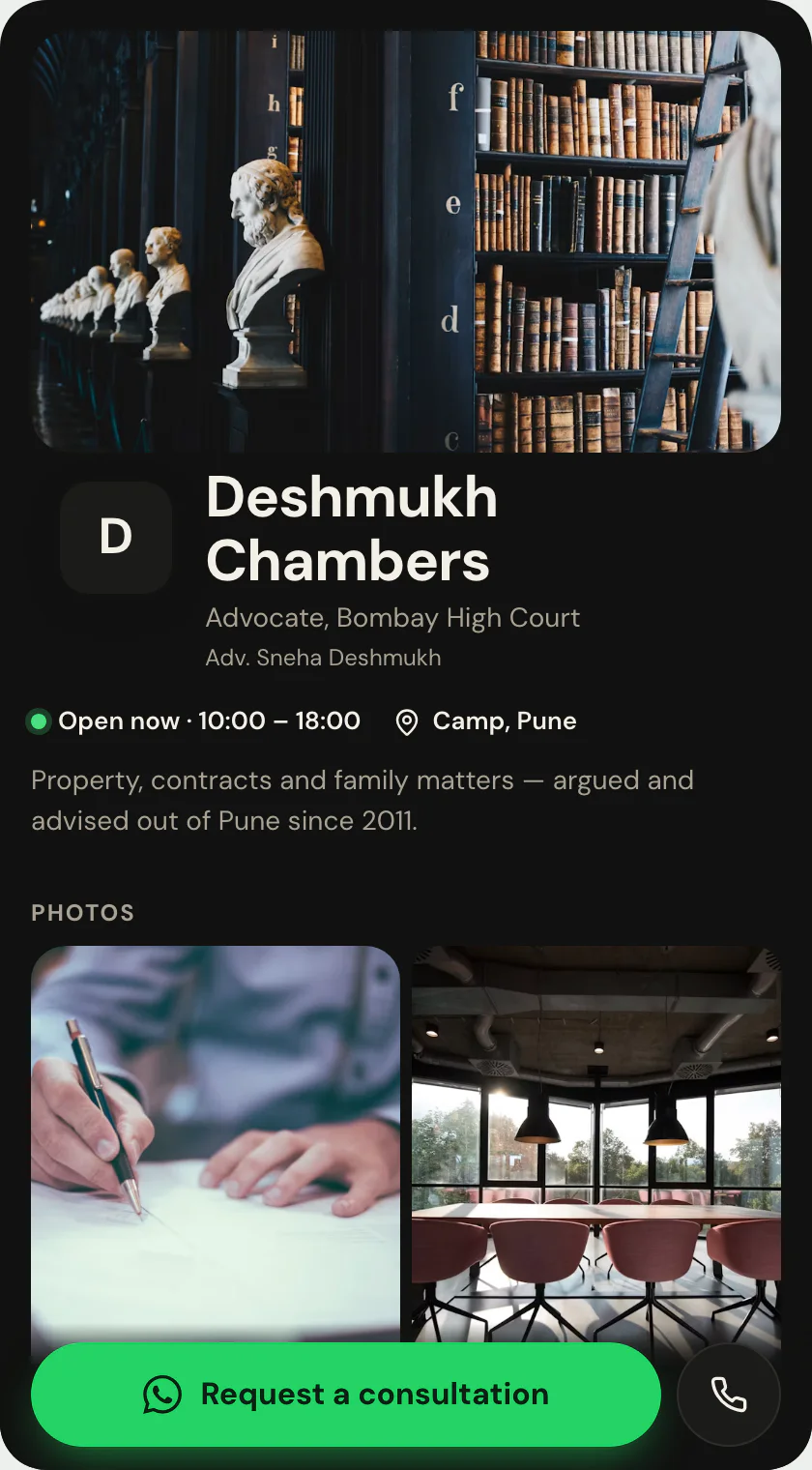 The recommended layout for a digital business card for lawyers