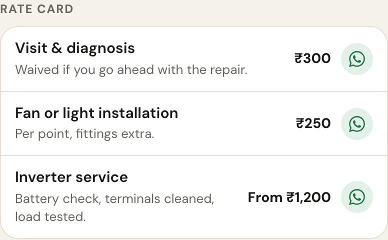 The rate card block on Local Service