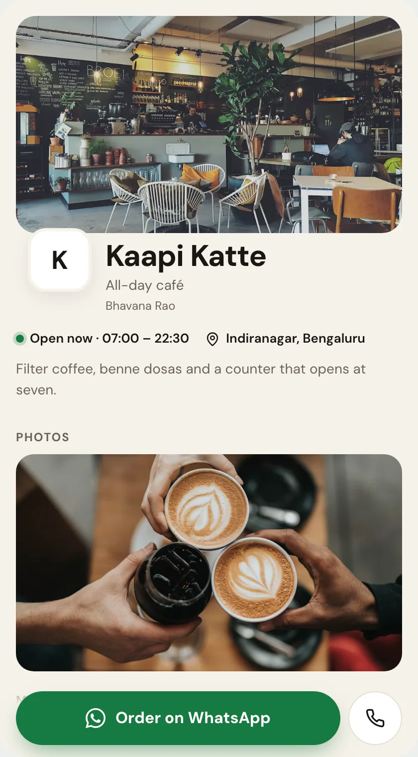 The recommended layout for a digital menu page for restaurants