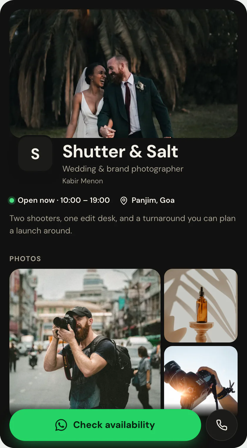 The recommended layout for a digital business card for photographers
