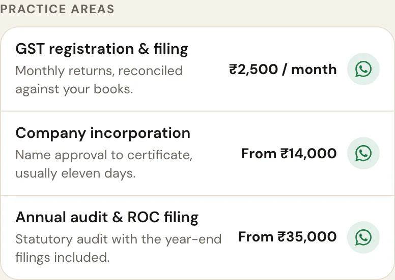 The practice areas with fees block on Professional Services