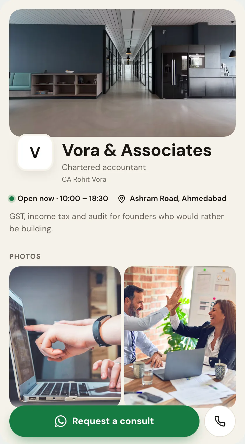 The recommended layout for a digital visiting card for chartered accountants